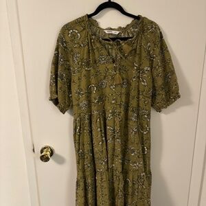 Olive Green Peasent Dress